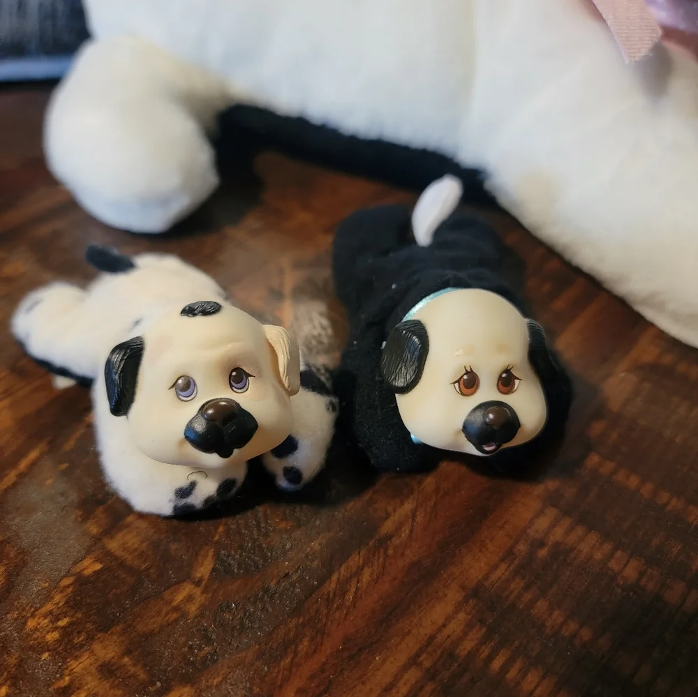 Vintage Puppy Surprise Mom Black White‎ Dog Plush 1991 Hasbro 2 Puppies